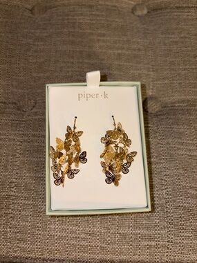 Piper•k Gold Butterfly Cluster Drop Earrings